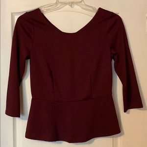The Limited Burgundy 3/4 Sleeve Peplum Blouse